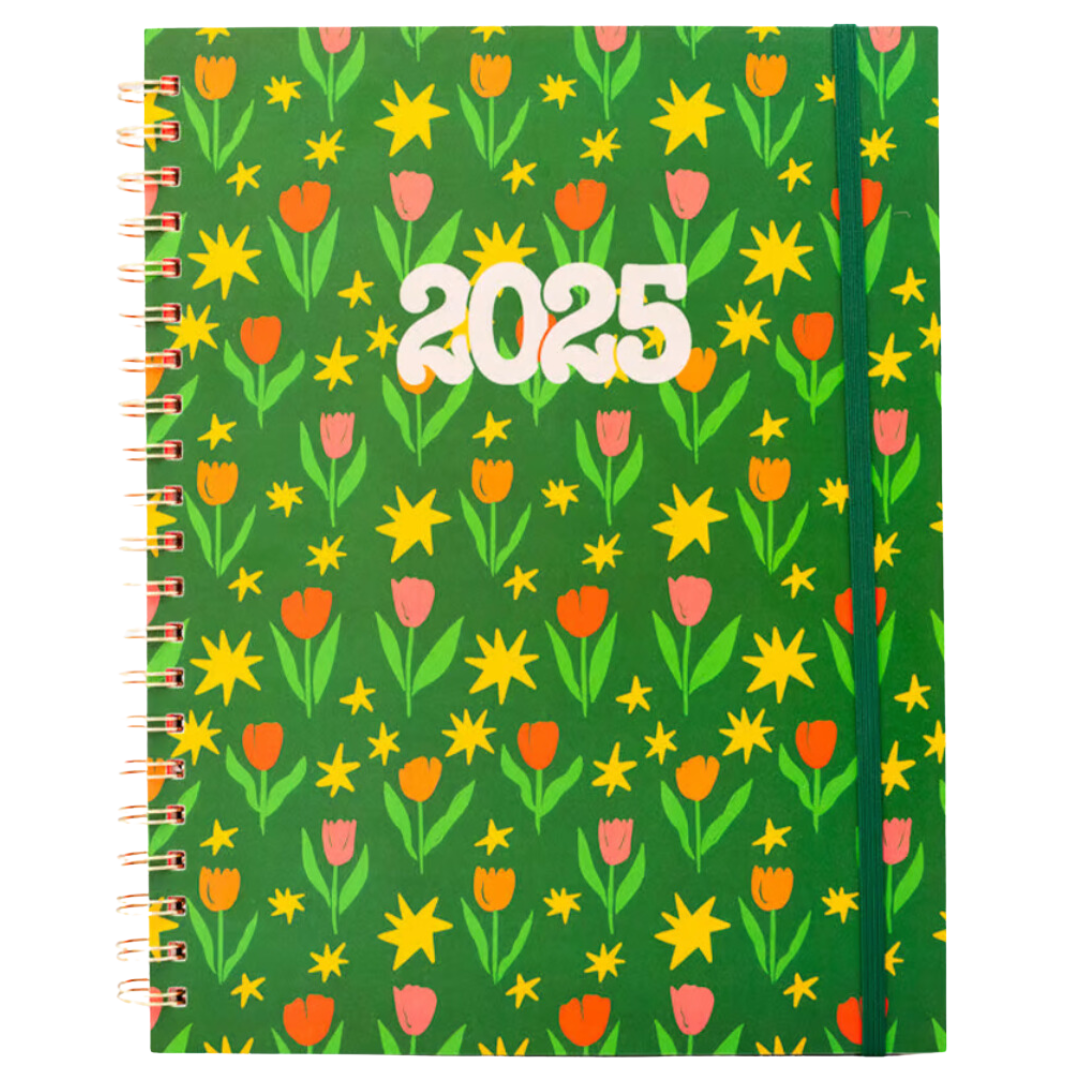 Large 12-Month Soft Cover Annual Planner - Green Tulips