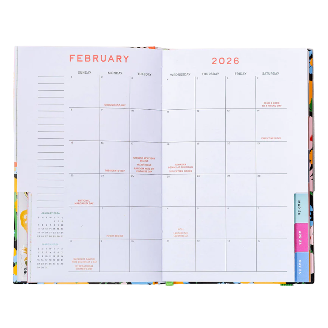 12 Month Classic Planner 2026 - Black Floral